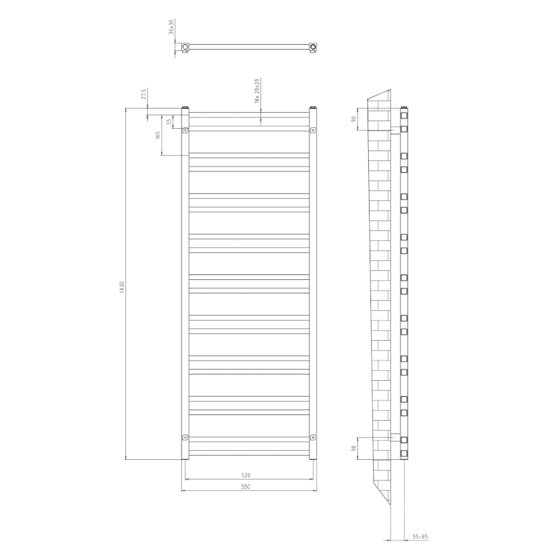 METRO DOS otopné těleso 550x1430 mm, černá mat IR430TB