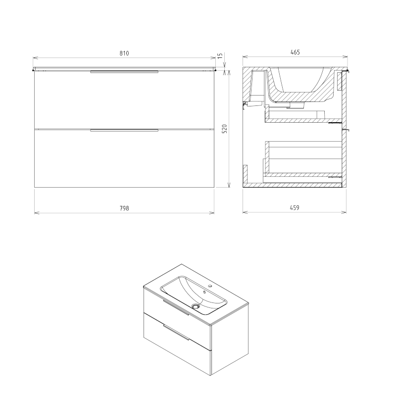 CIRASA STRIP umyvadlová skříňka 79,8x52x46cm, siena CR801-4242S