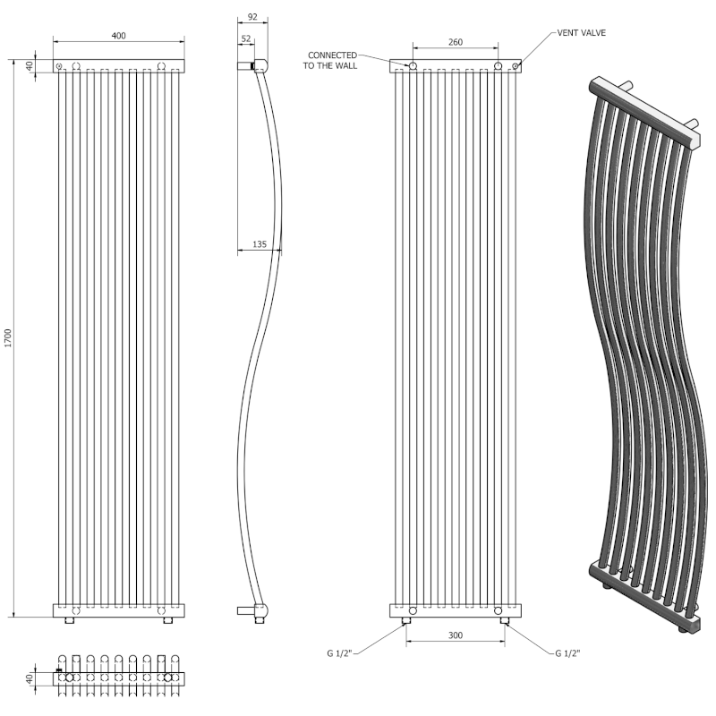 ONDA otopné těleso 400x1700mm, chrom 1801-05