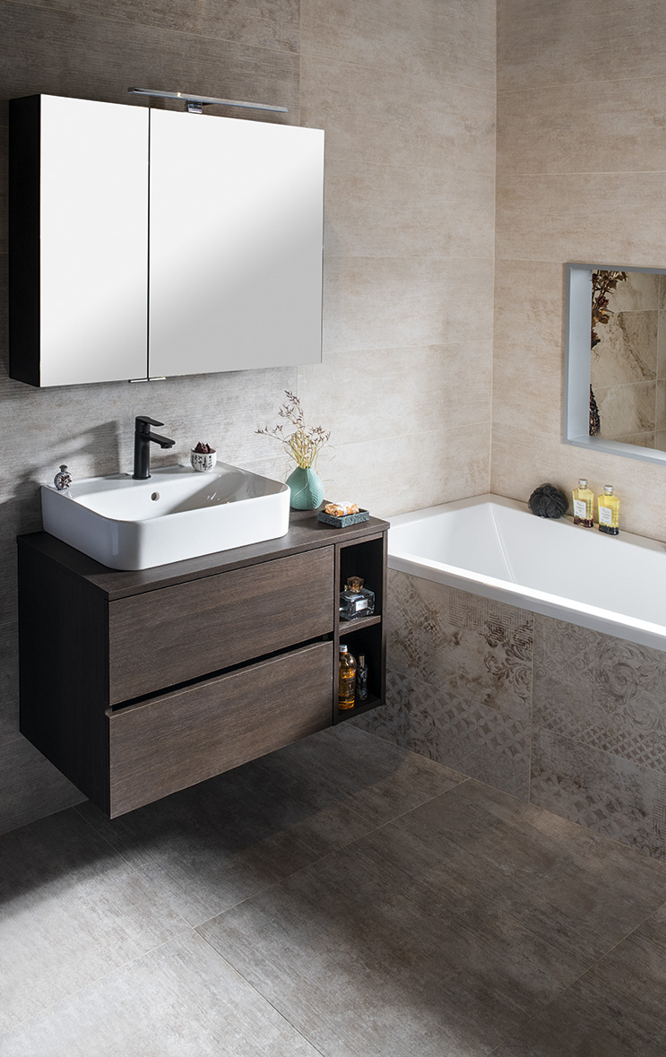 MIRRÓ galerka s LED osvětlením, 90x70x16cm, borovice rustik MC090-0016