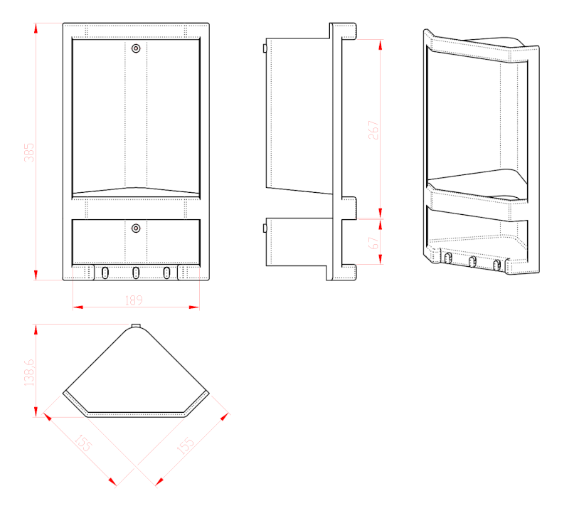 JUNIOR dvoupatrová rohová polička, 189x385x139 mm, termoplast, bílá 8079