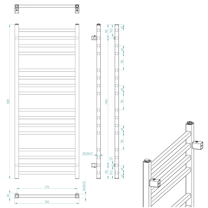 METRO otopné těleso 500x1200 mm, černá mat IR410TB