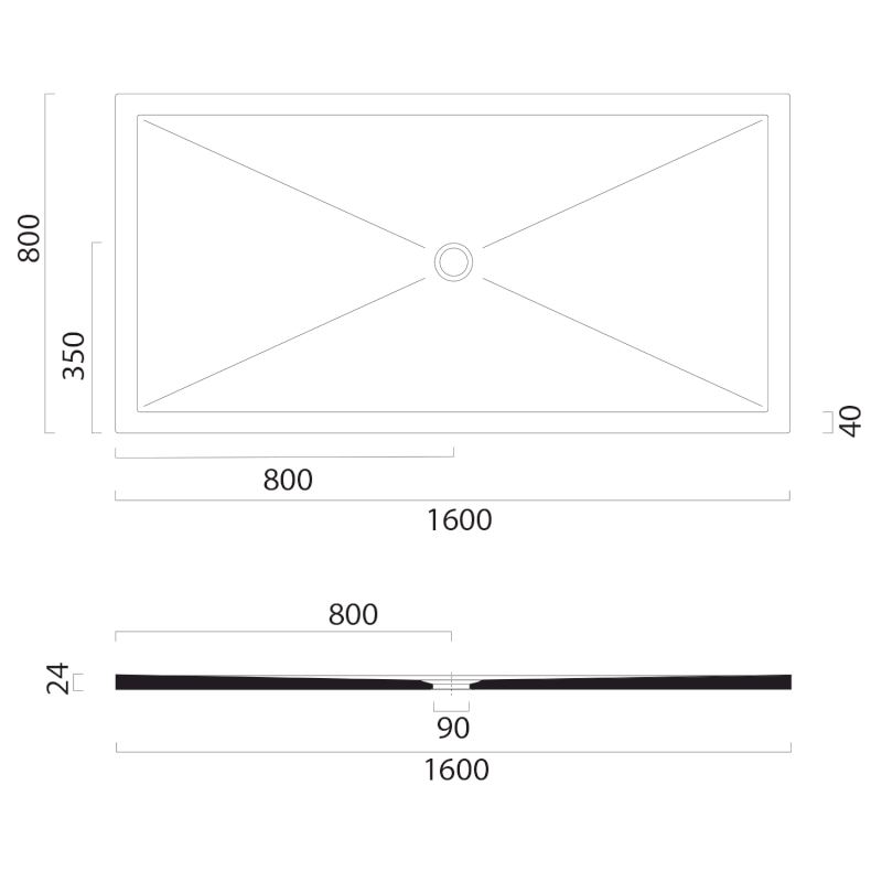 Keramická sprchová vanička, obdélník 160x80x2cm, bílá mat 46160809