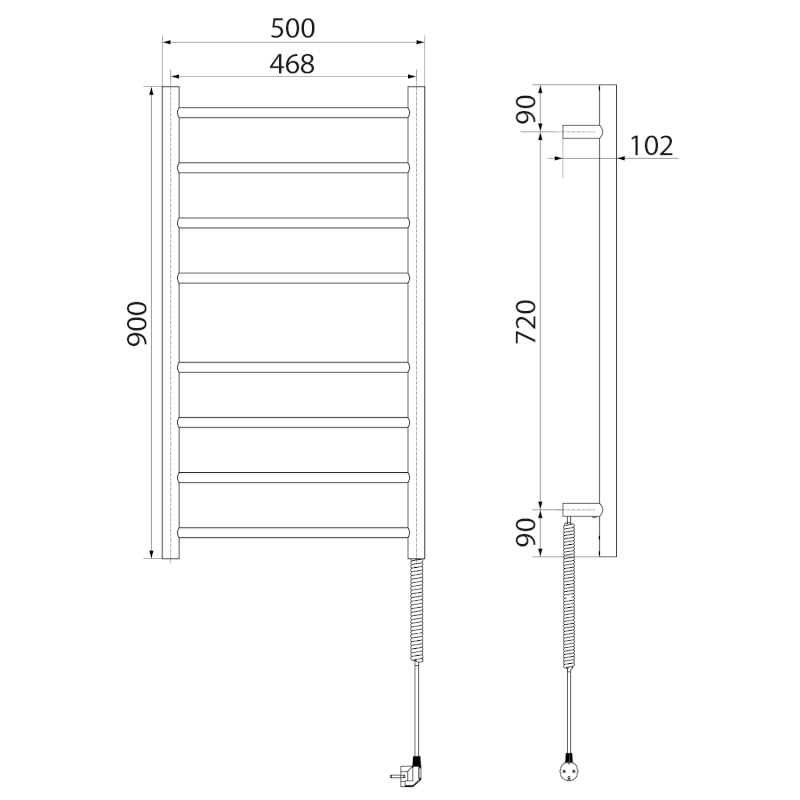 REDONDO elektrický sušák ručníků, kulatý, 500x900 mm, 75 W, nerez lesk ER220V