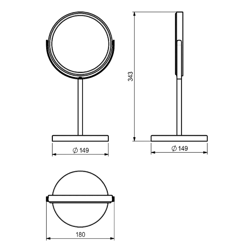 ANNA kosmetické zrcátko na postavení, Ø 163mm, oboustranné, chrom 211213