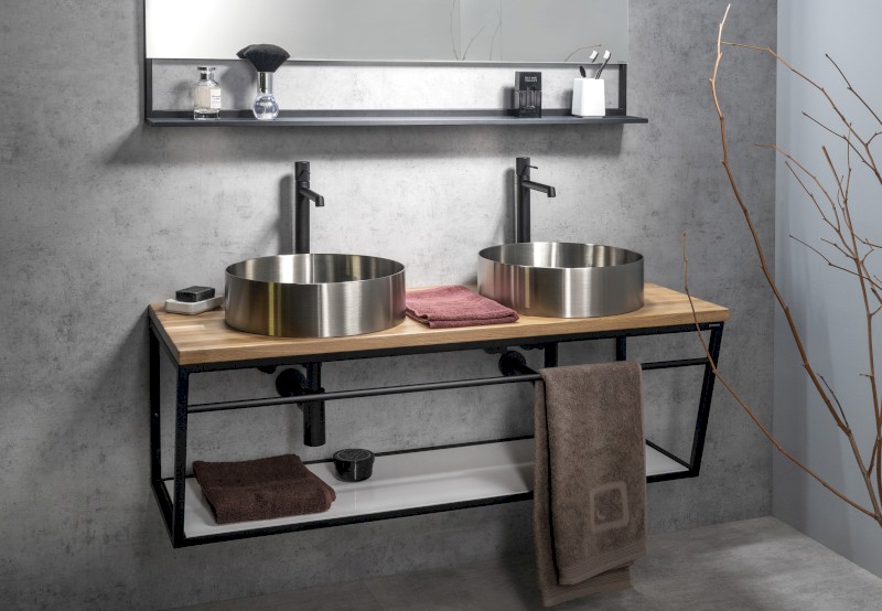 AURUM nerezové umyvadlo na desku, průměr 38cm, včetně výpusti, nerez mat AU401