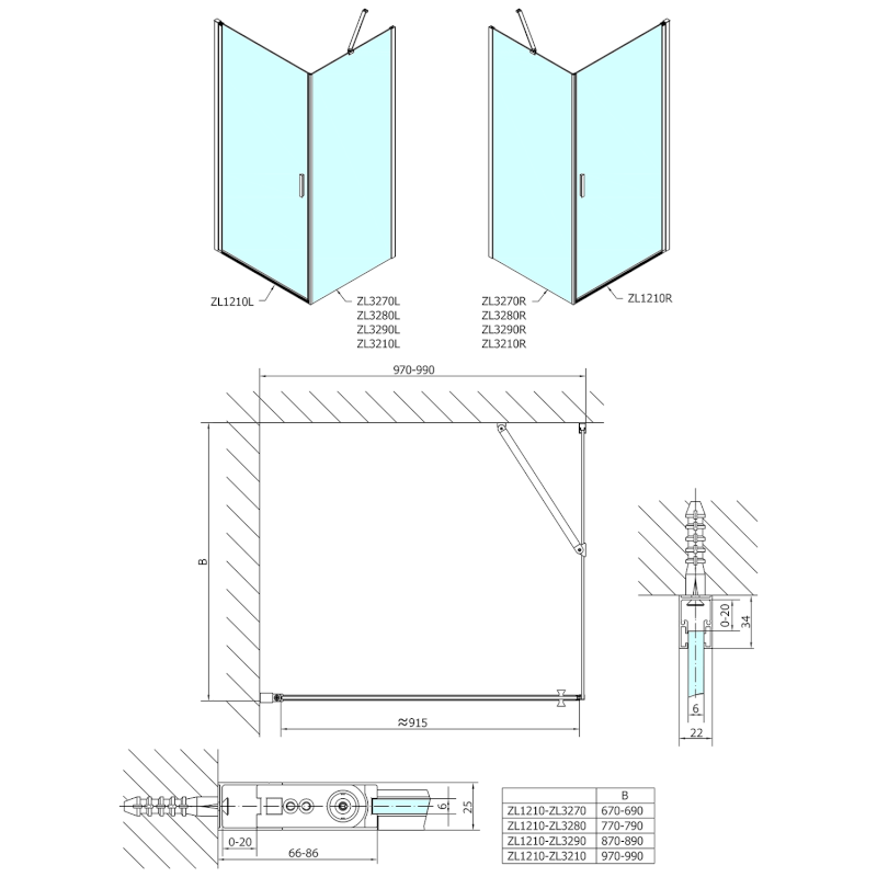 ZOOM sprchové dveře 1000mm, čiré sklo ZL1210