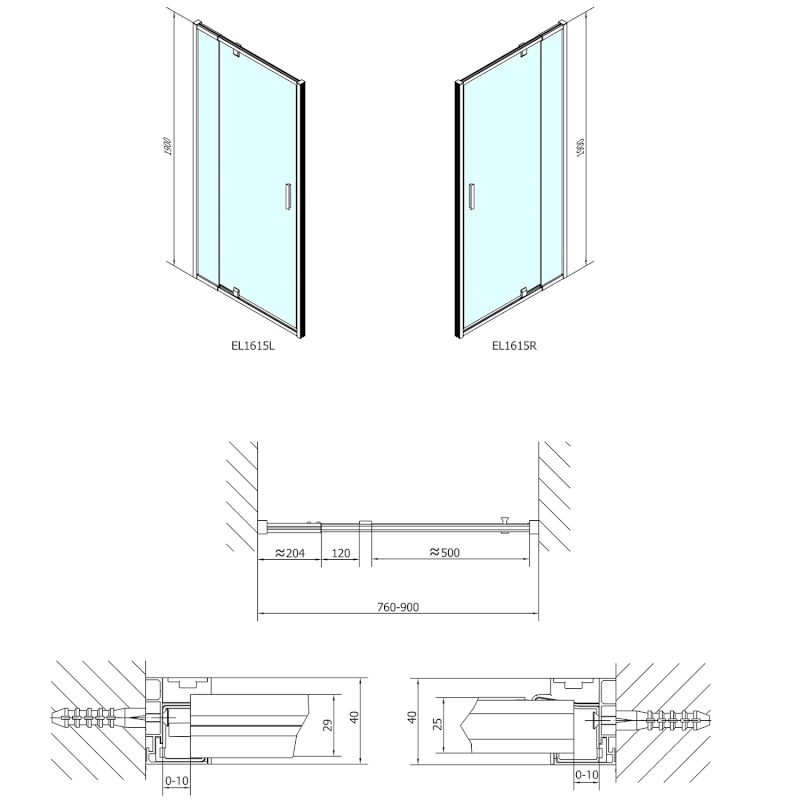 EASY sprchové dveře otočné 760-900mm, čiré sklo EL1615