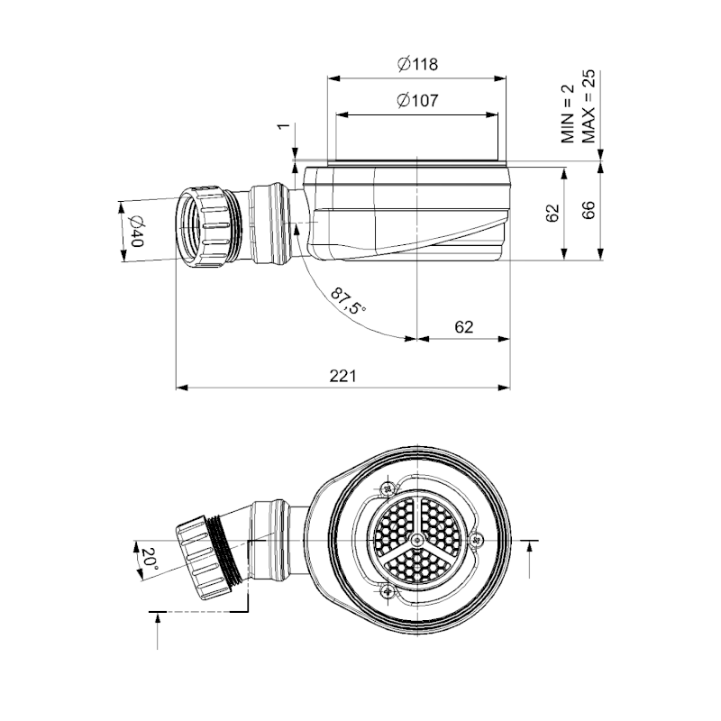 Vaničkový sifon, průměr 90mm, DN40, nízký 17672