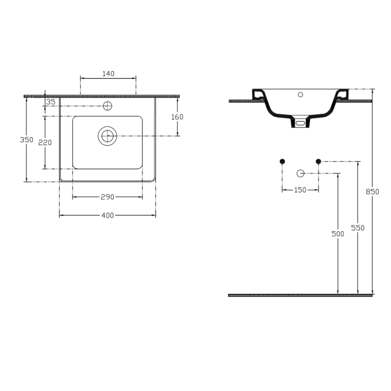 CITY keramické umyvadlo hranaté 40x35cm, bílá         KE040