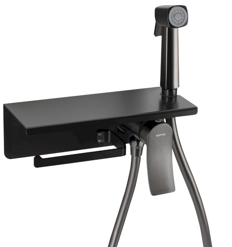 Podomítková bidetová baterie se Stop sprškou a držákem toaletního papíru, gun metal TJ040GM