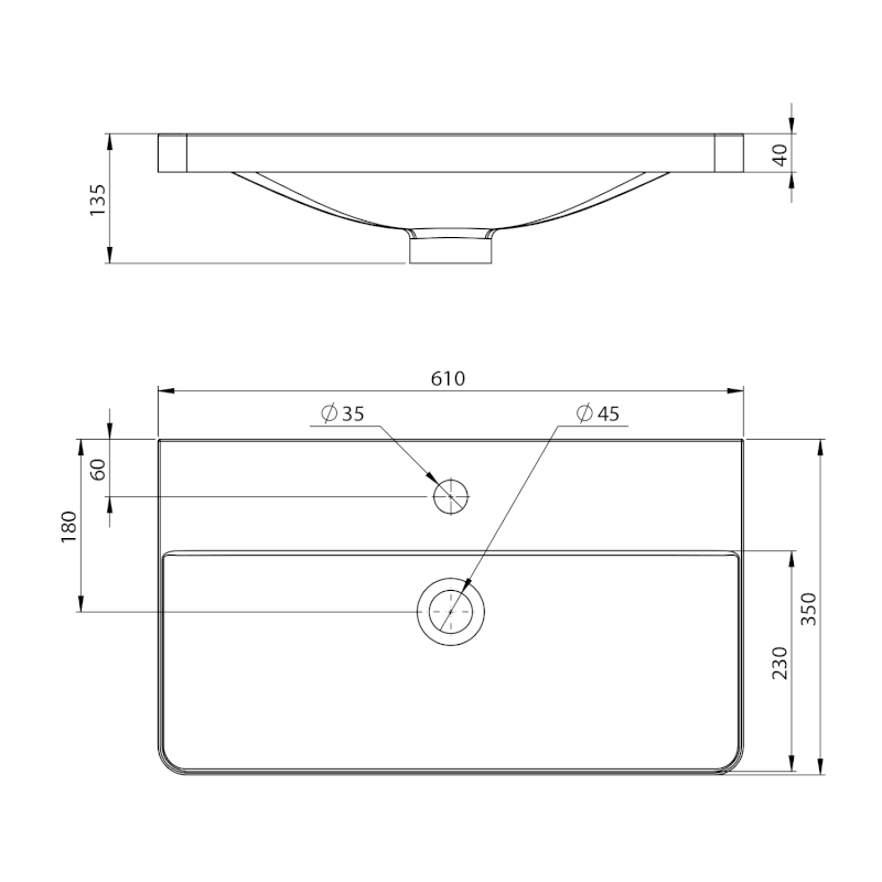 SEN umyvadlo nábytkové, litý mramor, 61x35cm, bílá SN610