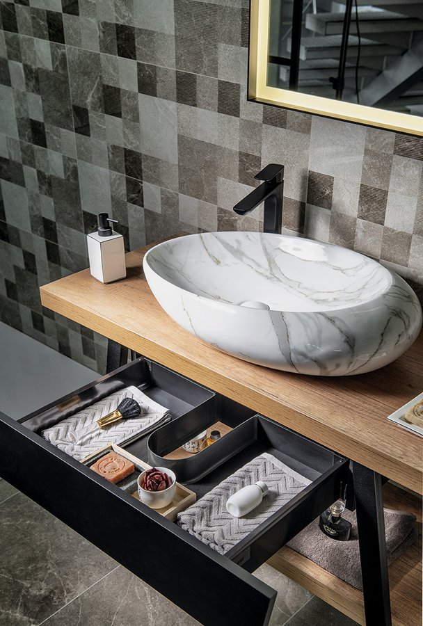 TWIGA PLUS umyvadlová zásuvka 88,5x17x43,5cm, černá mat VC460-3535