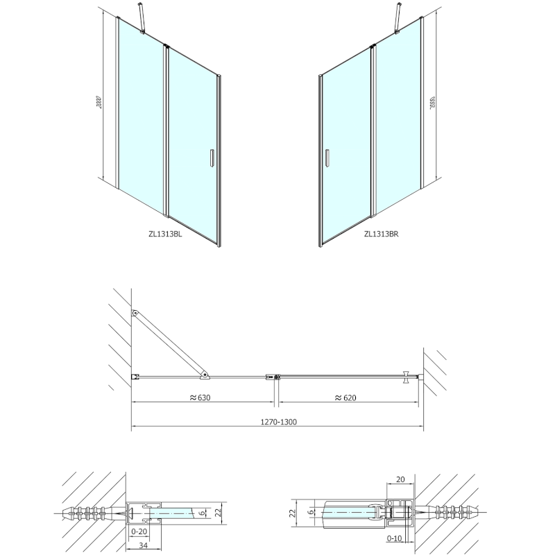 ZOOM BLACK sprchové dveře 1300mm, čiré sklo ZL1313B