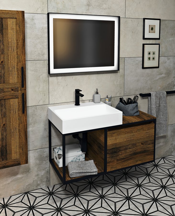 SKARA umyvadlová skříňka 100x49,5x46,5cm, černá mat/dub Collingwood CG004-1919