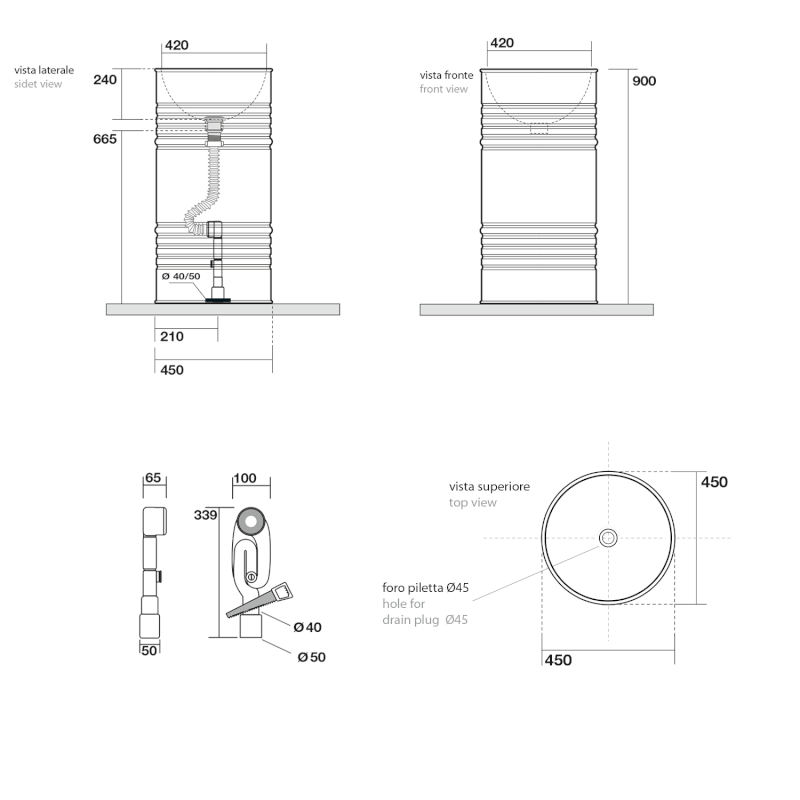 BARREL keramické umyvadlo volně stojící, 42x90x42cm, černá mat 4742K31