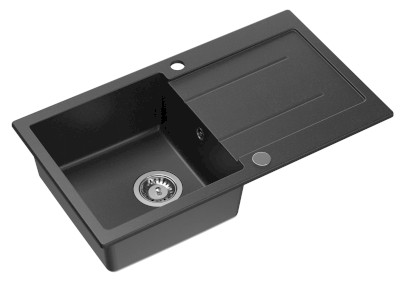Granitový vestavný dřez s odkapem, 77x44cm, černá 30874504