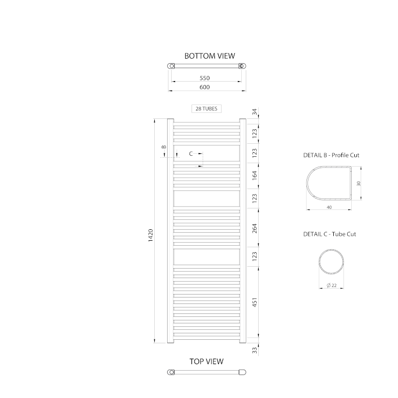 ALYA otopné těleso rovné 600x1420mm, chrom LLR105