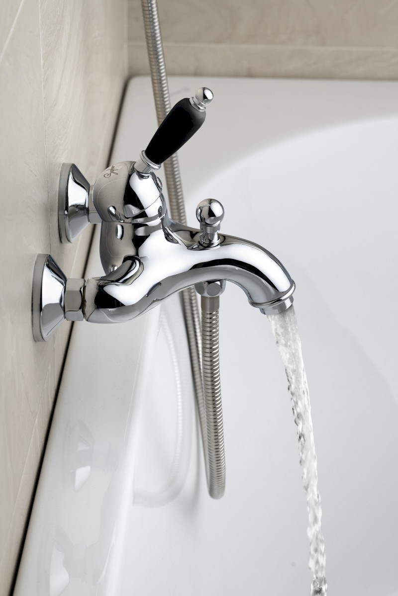 KIRKÉ BLACK nástěnná vanová baterie, černá páčka, chrom KI10NC