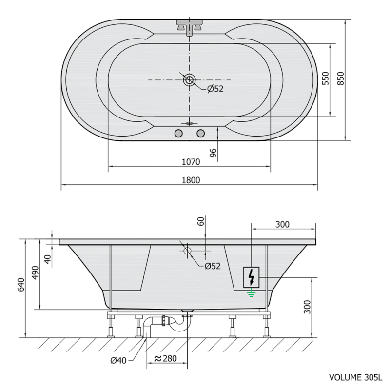 IO hydromasážní vana, 180x85x49cm, Attraction Hydro-Air, chrom 16611.4010