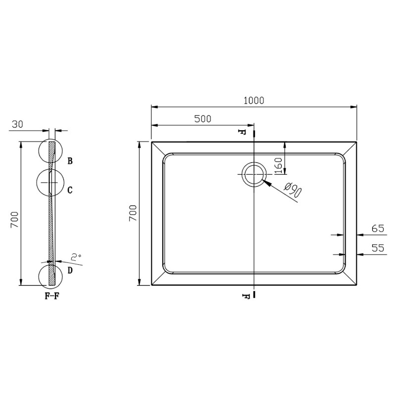 TECMI sprchová vanička z litého mramoru, obdélník 100x70cm, bílá PQ10070