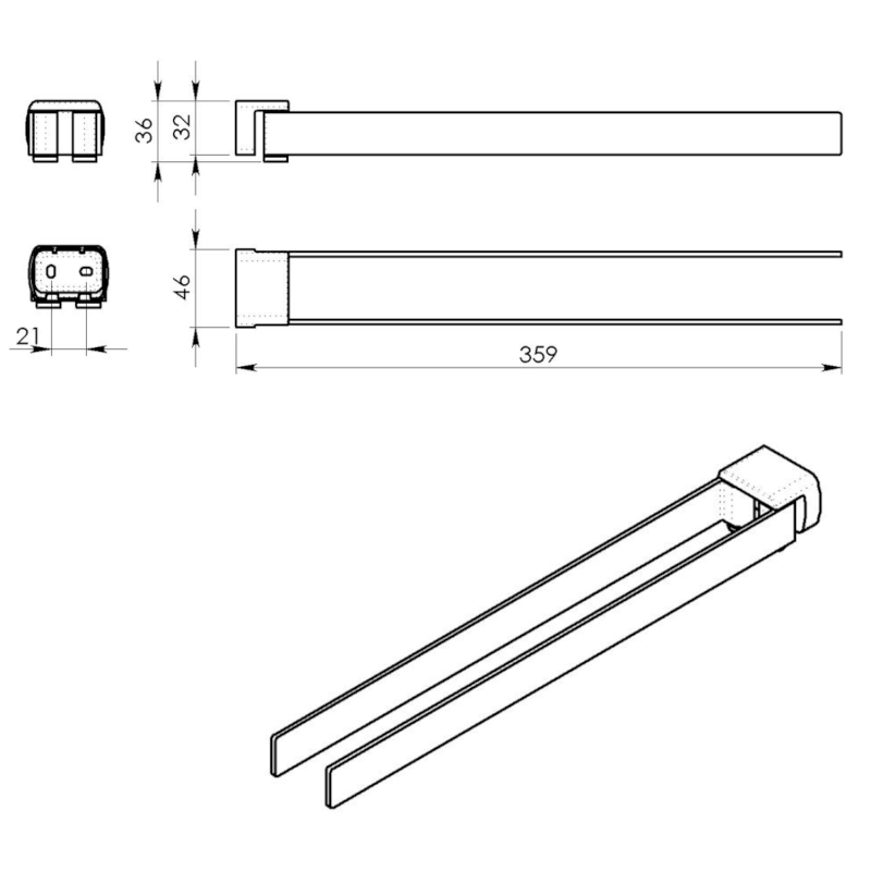 PIRENEI dvojitý držák ručníků otočný 350mm, gun metal PI2381