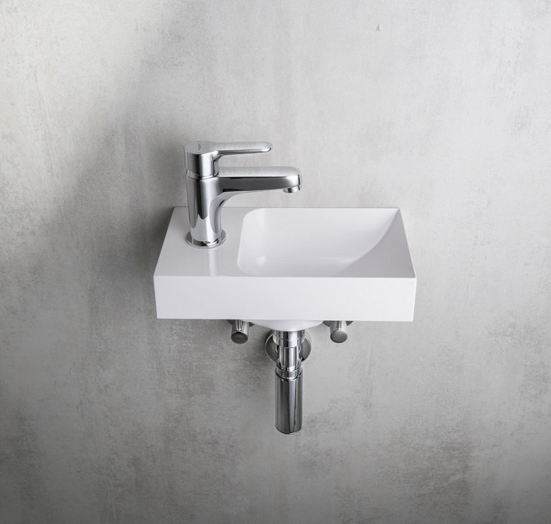 PICCOLINO umývátko 30,8x17cm, litý mramor, baterie vlevo, bílá PK300