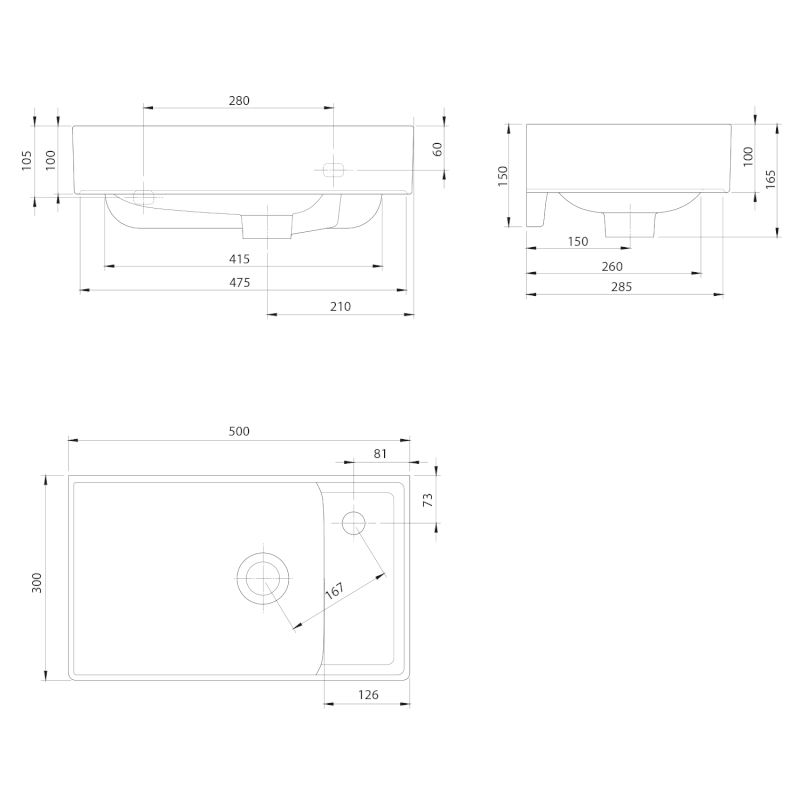 NUALI keramické umývátko 50x30cm, baterie vpravo, bílá TU0129