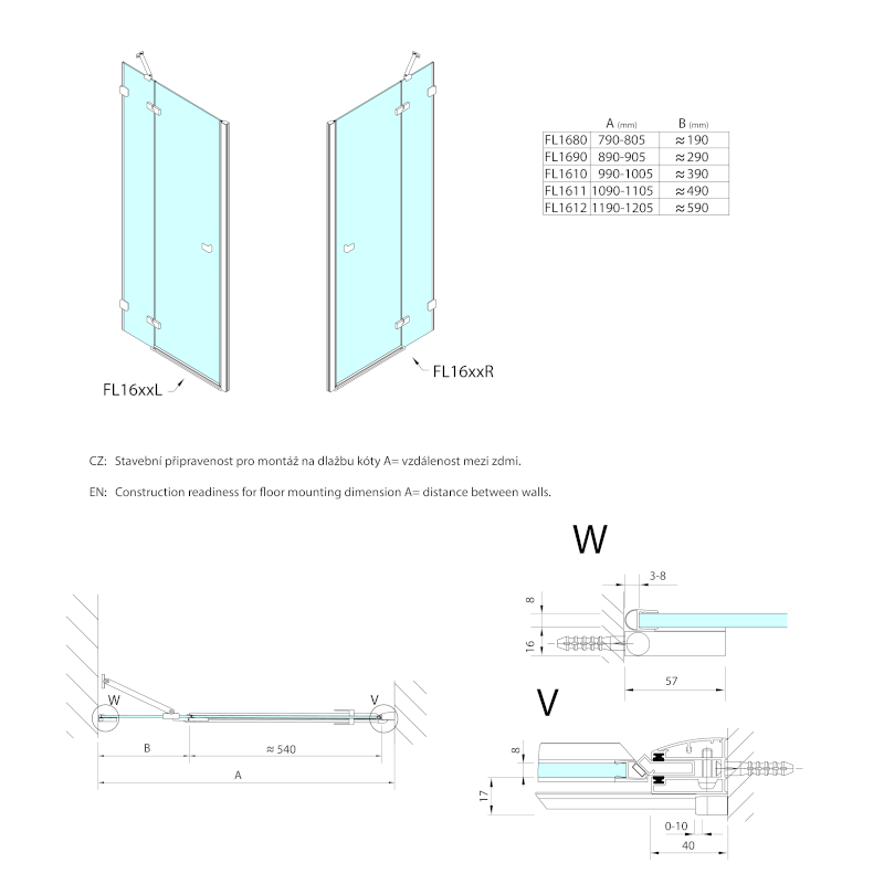 FORTIS EDGE sprchové dveře do niky 1100mm, čiré sklo, pravé FL1611R