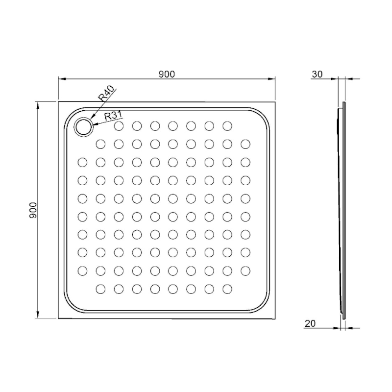 Nerezová sprchová vanička, čtverec 90x90cm, mat 13052.90.S
