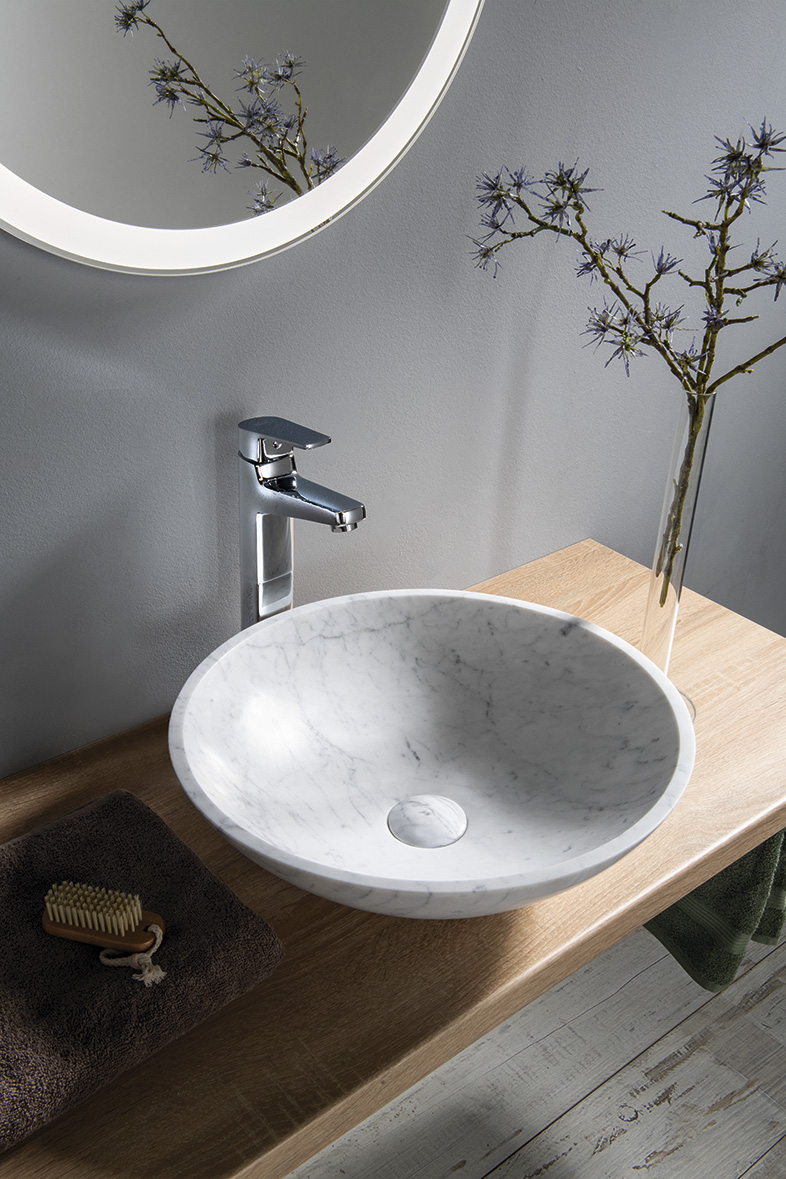 BLOK kamenné umyvadlo na desku Ø 42cm, bílá carrara mat 2401-42