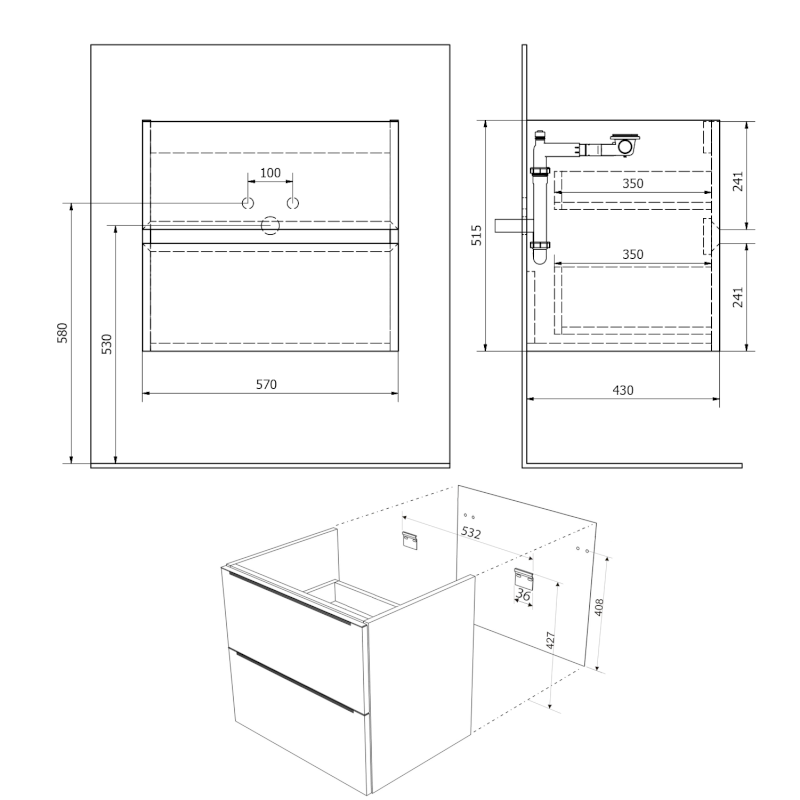 FILENA umyvadlová skříňka 57x51,5x43cm, dub FID1260D