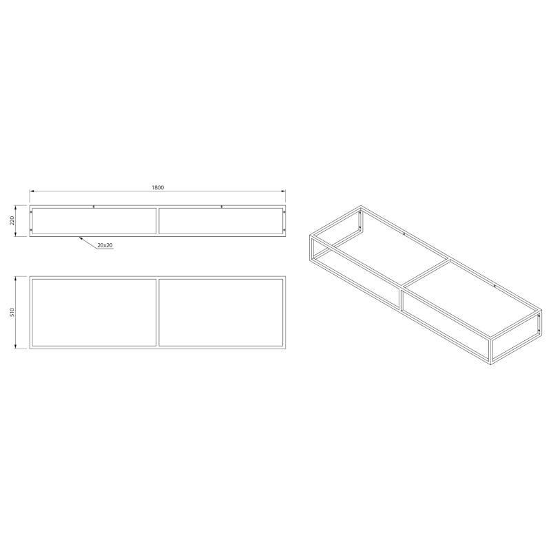 SKA konzole pod umyvadlo/desku 180x22x51cm, černá mat SKA880