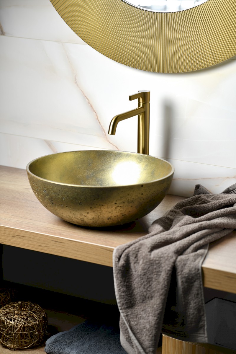 ICONIC stojánková umyvadlová baterie vysoká, zlato mat AF006GB