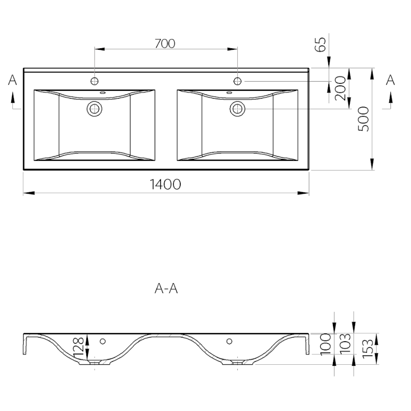FLAVIA dvojumyvadlo, litý mramor, 140x50cm, bílá 68141