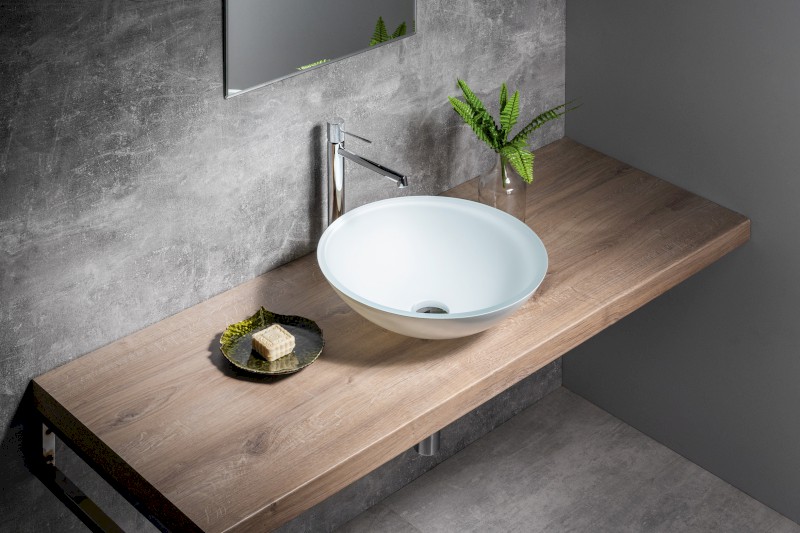 TELICA skleněné umyvadlo na desku Ø 42cm, bílá mat TY181W