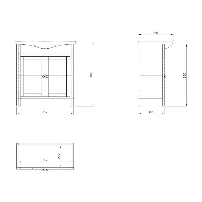 AMBRA umyvadlová skříňka 75,5x82x34,5cm, mořený smrk AB8040