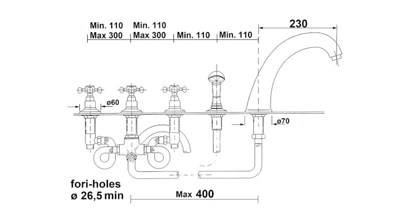 ANTEA pětiprvková baterie na okraj vany, chrom 3311