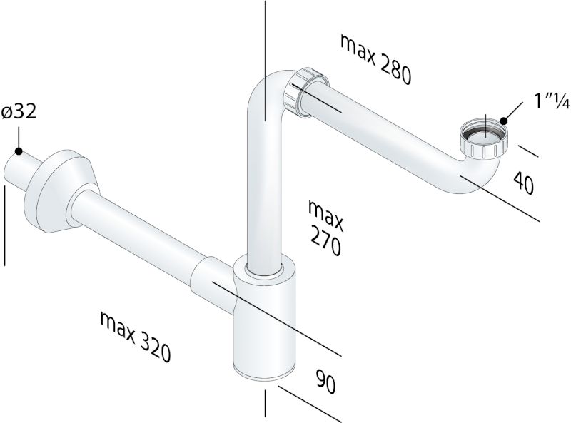 CRONO umyvadlový sifon šetřící místo, 5/4