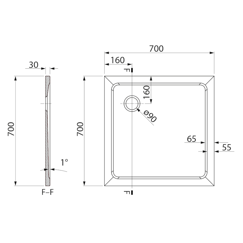TECMI sprchová vanička z litého mramoru, čtverec 70x70cm, bílá PQ007