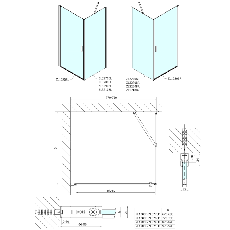 ZOOM BLACK sprchové dveře 800mm, čiré sklo ZL1280B