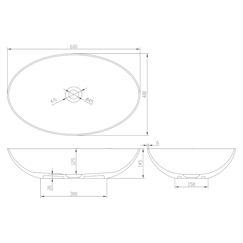FORMIGO betonové umyvadlo na desku, 60x40cm, stříbrná mat FG219