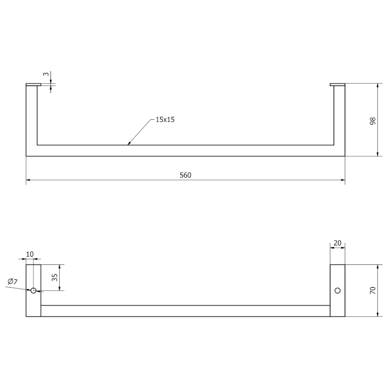 HANG držák ručníků pod umyvadlo 560x98mm, černá mat HG560
