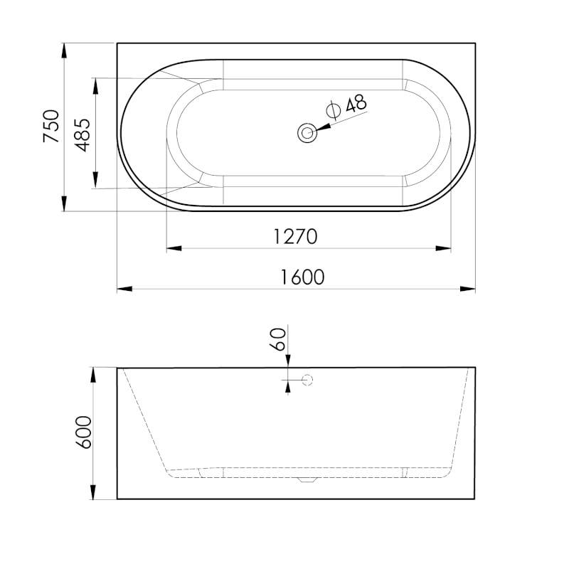 ASTRA DL MONOLITH nástěnná stojící vana 160x75x60cm, bílá 33611MDL