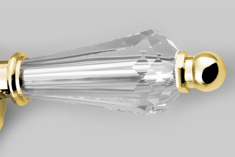 KIRKÉ CRYSTAL stojánková umyvadlová baterie s výpustí, páčka krystal, zlato KI02KZ