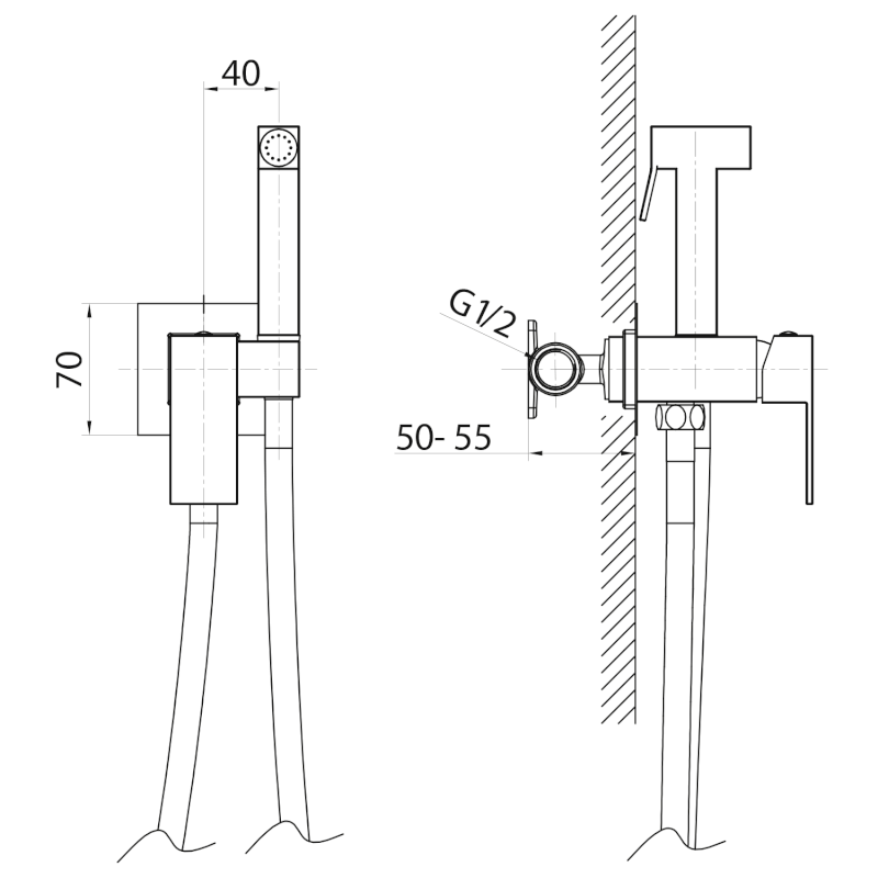 CUBEMIX podomítková bidetová baterie se Stop sprškou, hranatá, zlato mat CM040GB