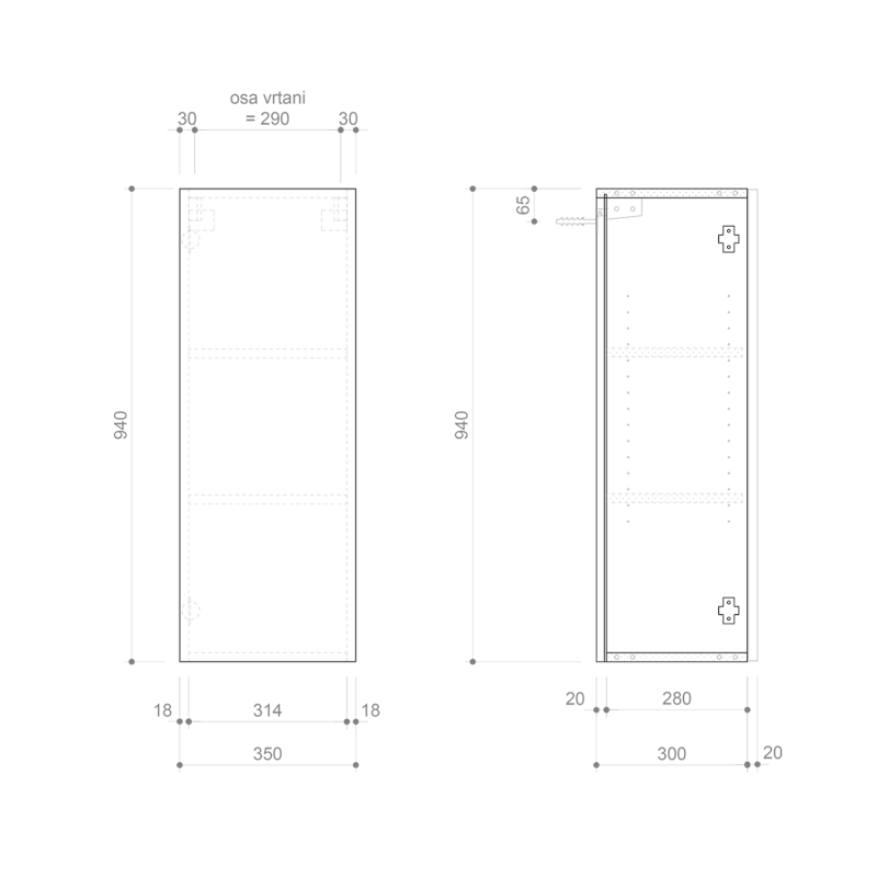 ESPACE skříňka 35x94x32cm, 1x dvířka, levá/pravá, dub stříbrný ESC530-1111