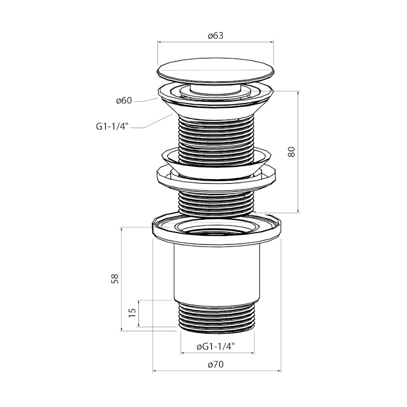 Umyvadlová výpust 5/4“, click-clack, keramická zátka, 20-70mm, bílá 38TP0161I
