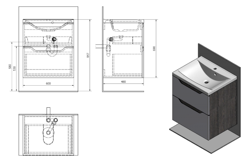 WAVE umyvadlová skříňka 60x65x47,8cm, bílá WA060-3030