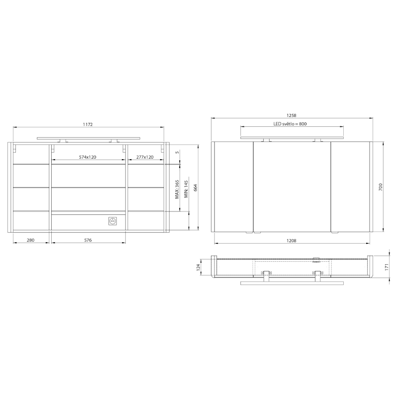 LUCIE galerka s LED osvětlením, 126x70x17cm, bílá LU125-0030